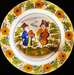 Tabliczka manufaktury Viana do Castelo przedstawiająca dwóch muzyków (ceramiczna)